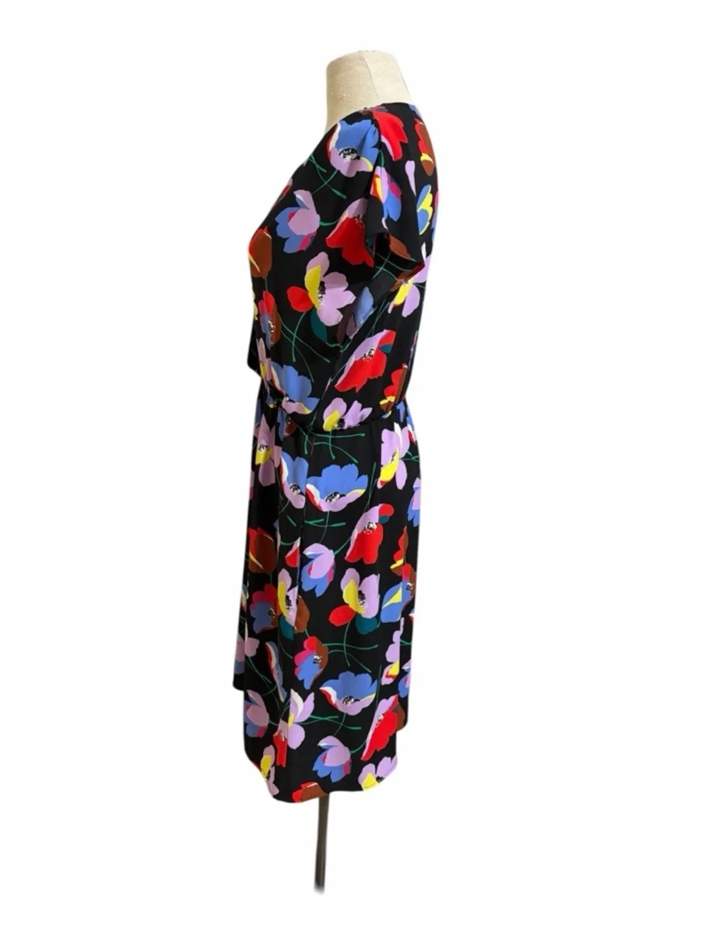 Halogen Bold Floral Motif V-Neck Elastic Waist Dress Black Cottagecore Size M